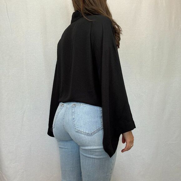 NWT Tahari Black Collared Button Up Blouse Top - Picture 7 of 14